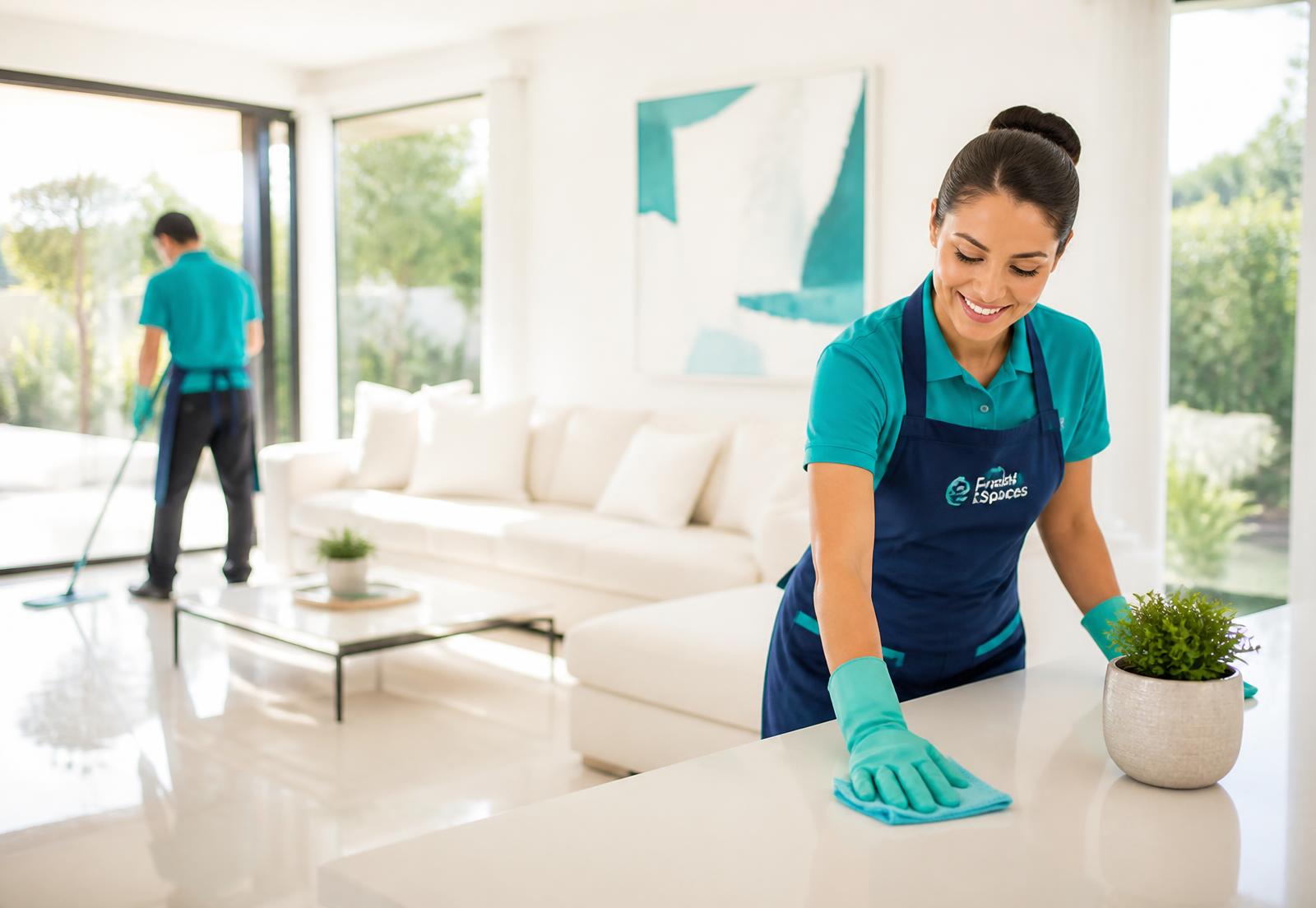 MV Cleaning Services professional cleaning a bright modern living room